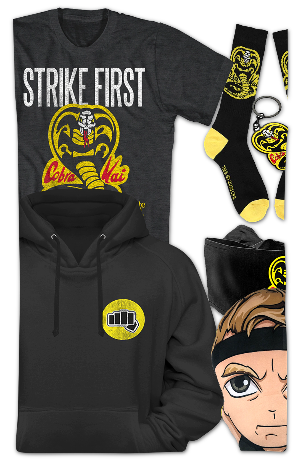 Cobra Kai T-Shirt/Hoodie/Socks/Keychain/Headband/Plush Pillow Combo