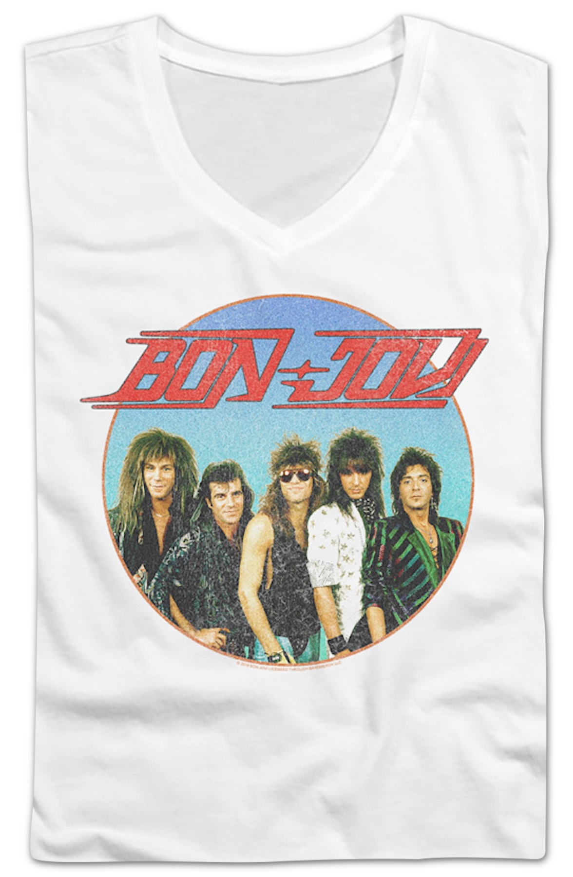 Ladies Retro Circle Bon Jovi V-Neck Shirt