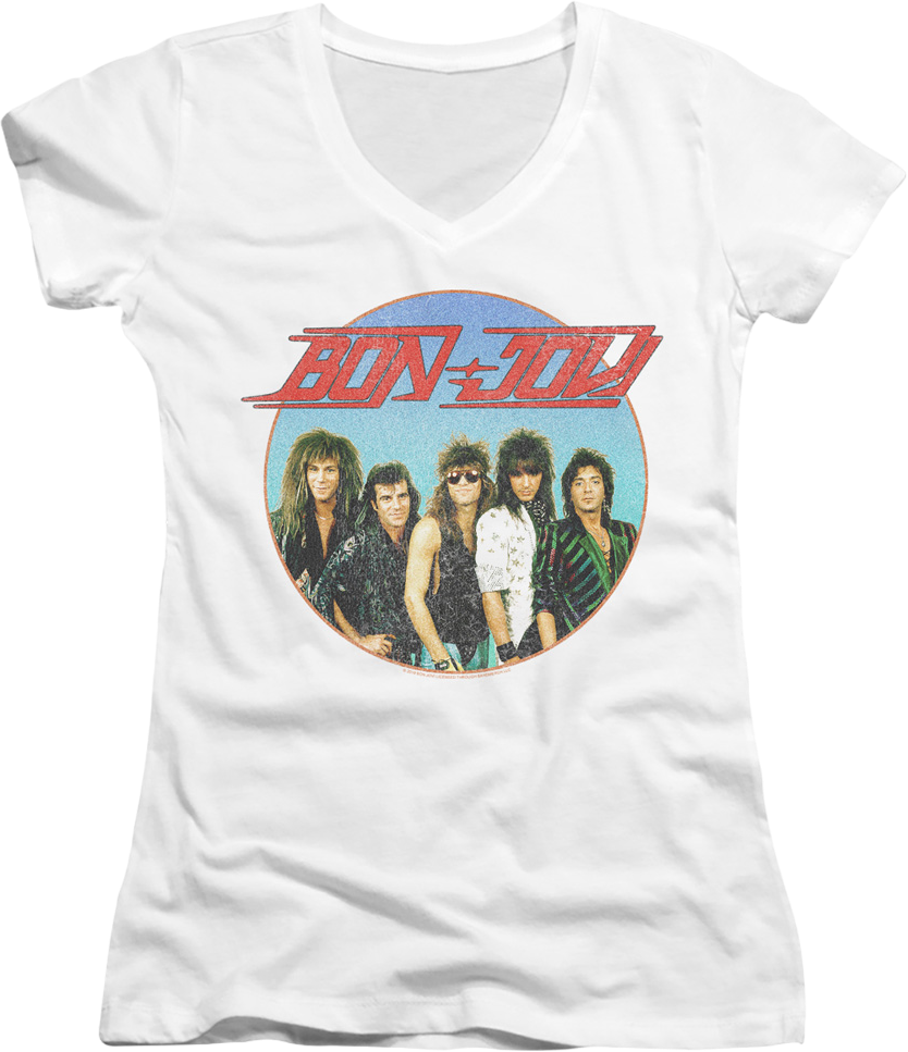 Ladies Retro Circle Bon Jovi V-Neck Shirt