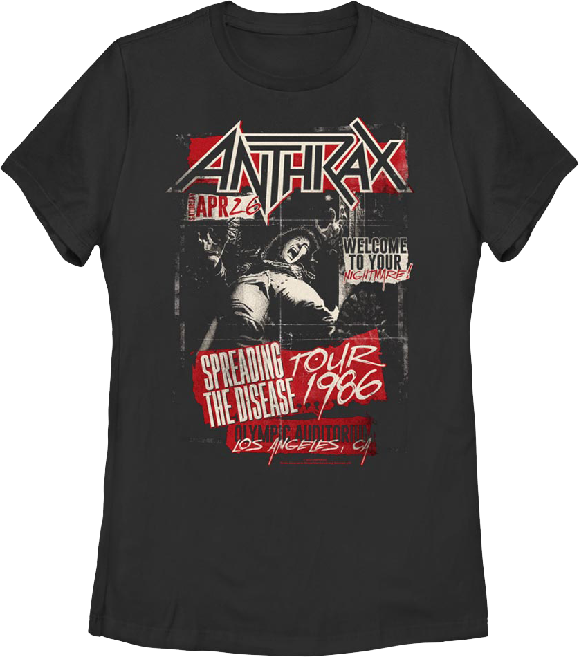 Womens Spreading The Disease Tour 1986 Anthrax Shirt