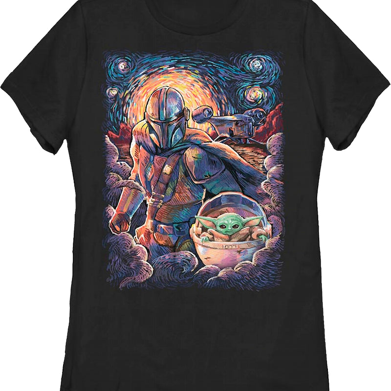 Womens Starry Mandalorian And Child Star Wars Shirt