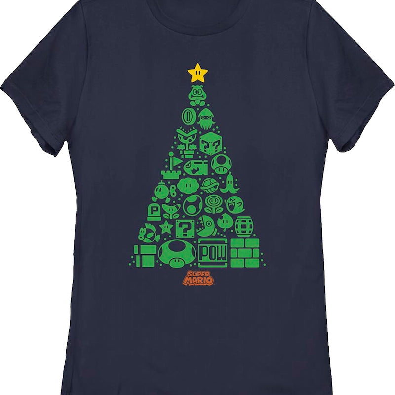 Womens Super Mario Bros. Icons Christmas Tree Nintendo Shirt