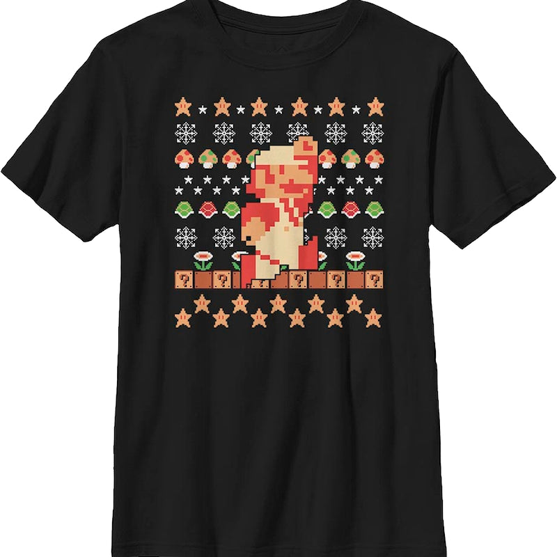 Youth Boys Super Mario Faux Ugly Christmas Sweater Nintendo Shirt