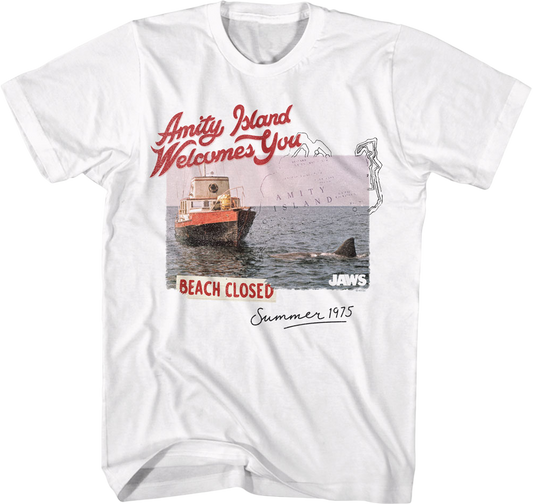 Amity Island Beach Closed Postcard Jaws T-Shirt