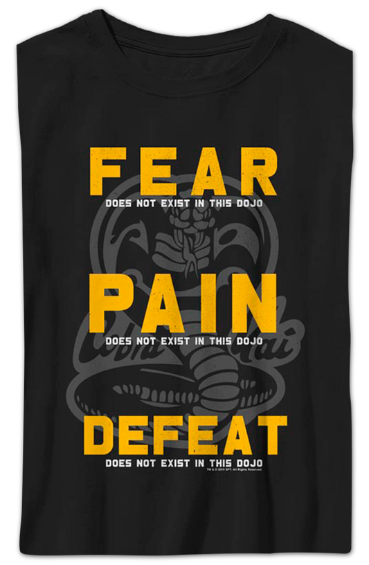 Boys Youth Fear Pain Defeat Do Not Exist In This Dojo Cobra Kai Shirt