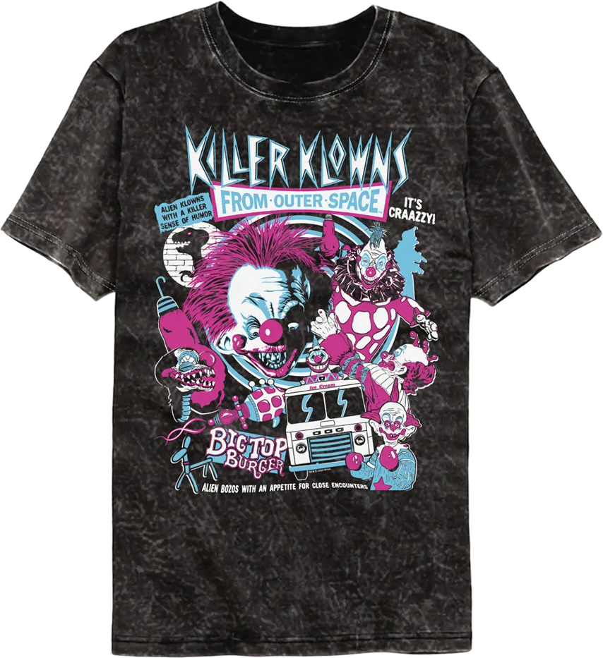 Crazy Collage Killer Klowns From Outer Space Mineral Wash T-Shirt