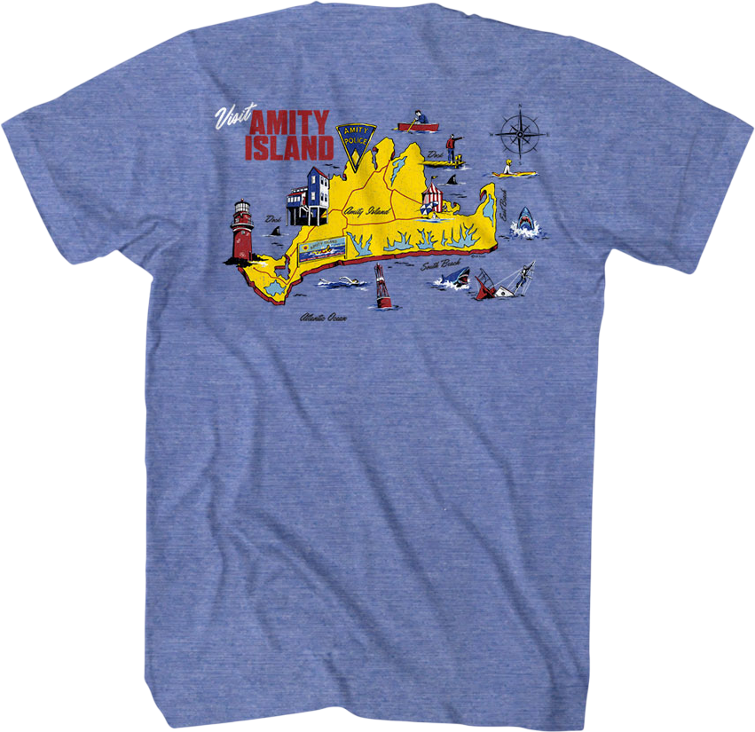 Front & Back Amity Island Map Jaws T-Shirt