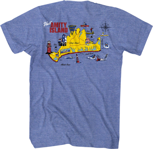 Front & Back Amity Island Map Jaws T-Shirt