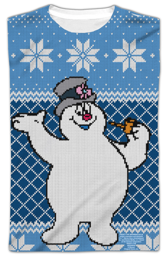 Frosty The Snowman Faux Ugly Christmas Sweater Long Sleeve Tee