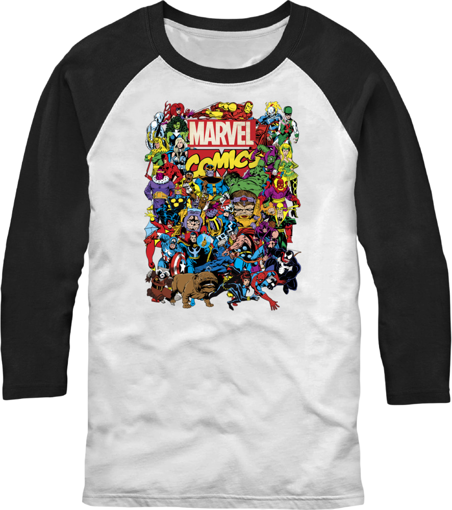 Greatest Characters Collage Marvel Comics Raglan Baseball Shirt