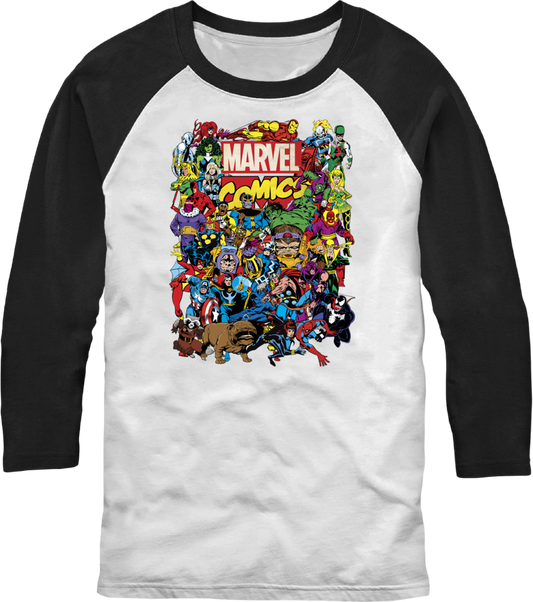 Greatest Characters Collage Marvel Comics Raglan Baseball Shirt