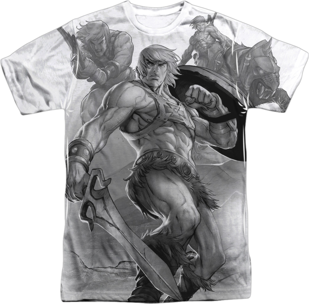 He-Man Black and White Collage Masters of the Universe T-Shirt