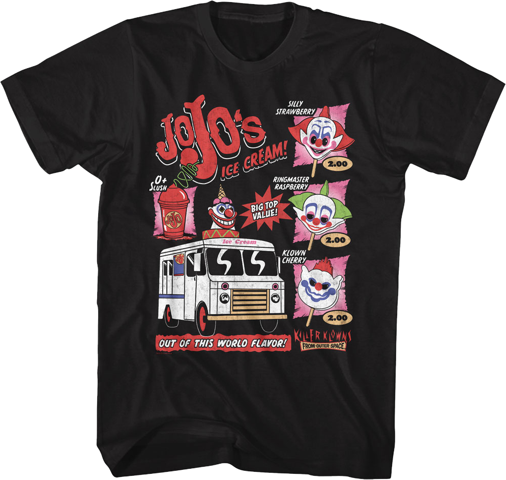 Jojo's Ice Cream Flavors Killer Klowns From Outer Space T-Shirt