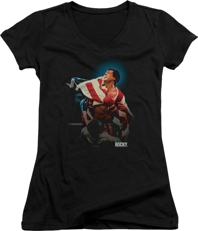 Ladies Movie Poster Rocky IV V-Neck Shirt