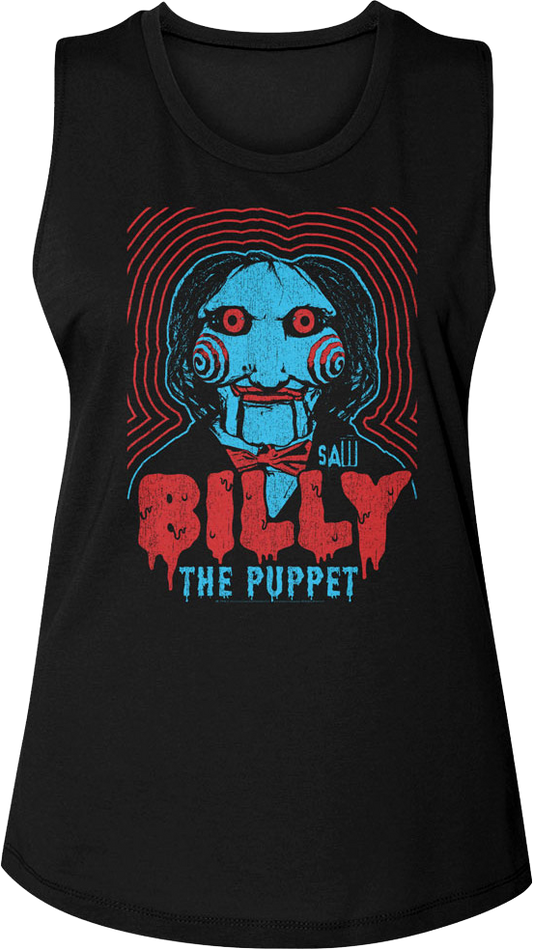 Ladies Vintage Billy the Puppet Saw Muscle Tank Top