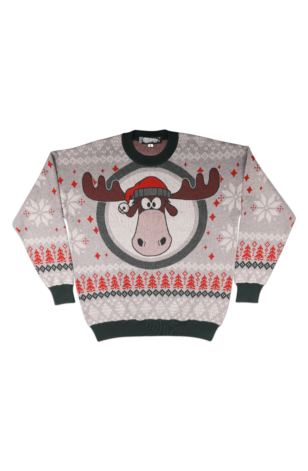 Moose Head With Santa Claus Hat Christmas Vacation Knitted Sweater