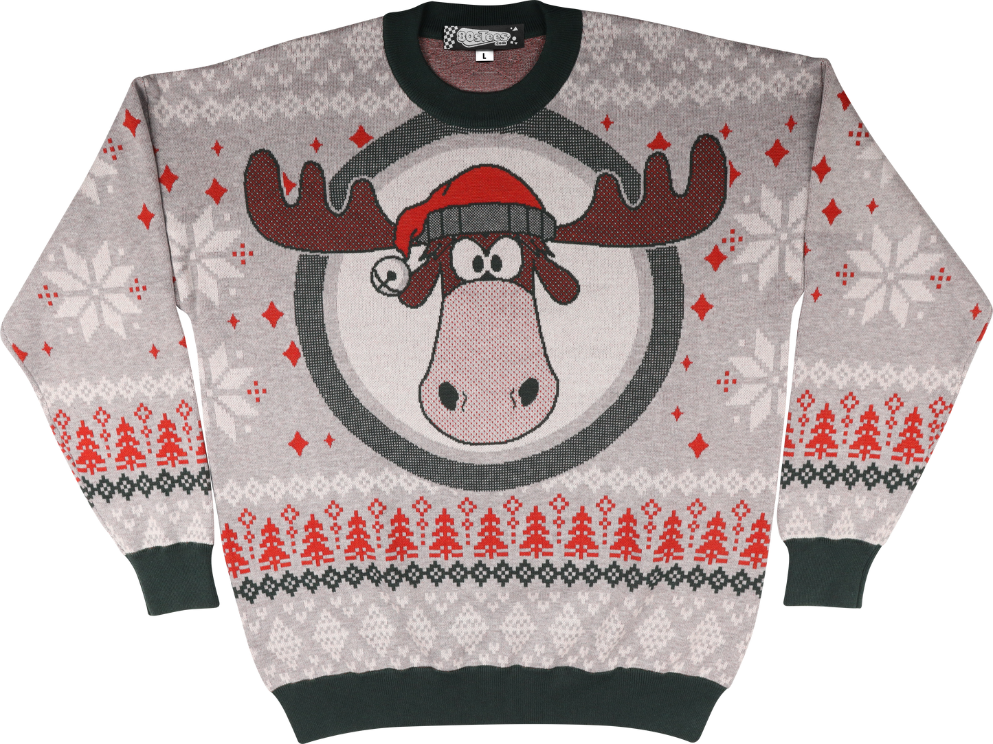 Moose Head With Santa Claus Hat Christmas Vacation Knitted Sweater