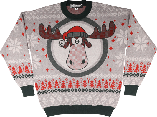 Moose Head With Santa Claus Hat Christmas Vacation Knitted Sweater