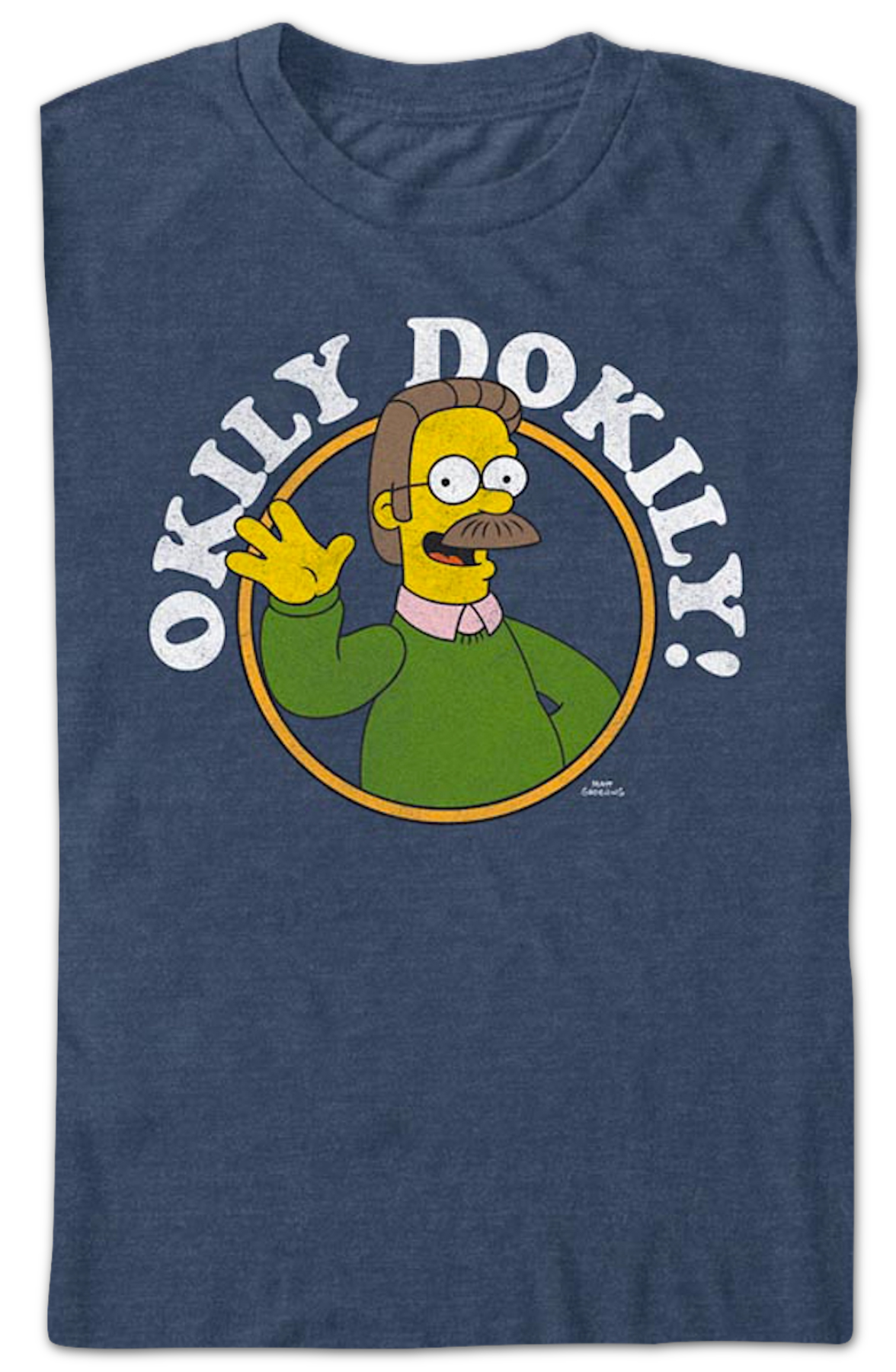 Navy Heather Ned Flanders Okily Dokily Simpsons T-Shirt