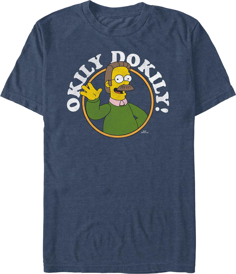 Navy Heather Ned Flanders Okily Dokily Simpsons T-Shirt