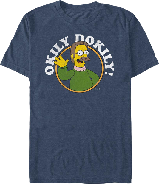 Navy Heather Ned Flanders Okily Dokily Simpsons T-Shirt