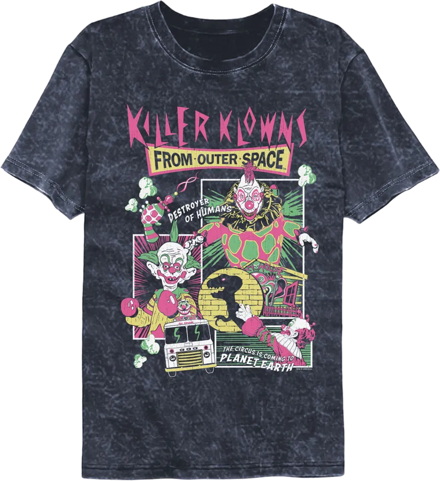 Panel Collage Killer Klowns From Outer Space Mineral Wash T-Shirt