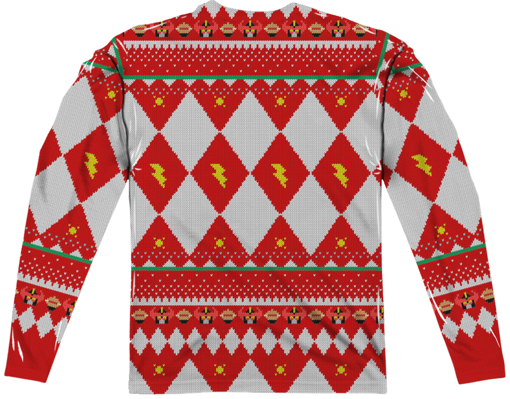 Power Rangers Ugly Faux Christmas Sweater Long Sleeve Tee