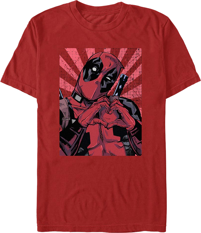 Red Deadpool Heart Hands Marvel Comics T-Shirt