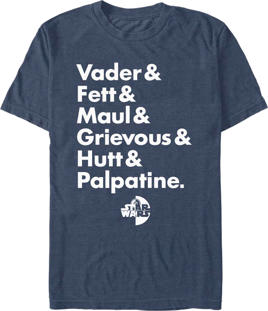 Villain Names Star Wars T-Shirt