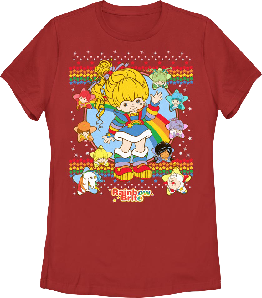 Womens Red Faux Ugly Sweater Rainbow Brite Shirt
