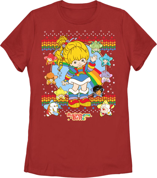 Womens Red Faux Ugly Sweater Rainbow Brite Shirt