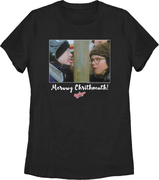 Womens Triple Dog Dare Merwwy Chrithmuth Christmas Story Shirt