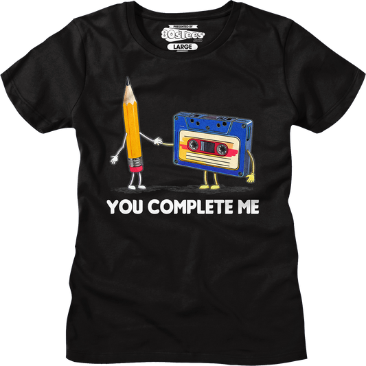 Womens You Complete Me Pencil & Cassette Shirt