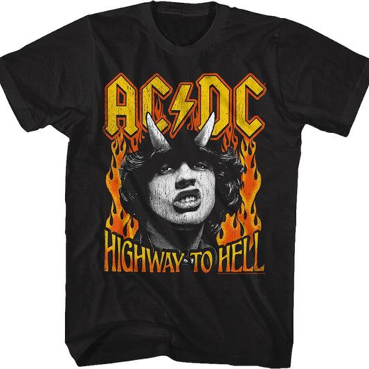 Angus Young Highway To Hell Flames ACDC Shirt