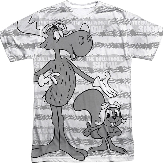 Black and White Rocky and Bullwinkle T-Shirt