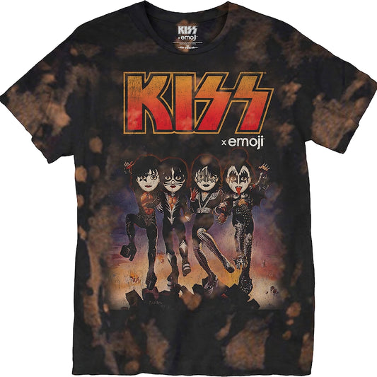 Bleached Tie Dye Emoji Destroyer KISS T-Shirt