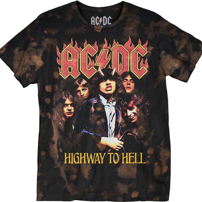 Bleached Tie Dye Highway To Hell ACDC T-Shirt