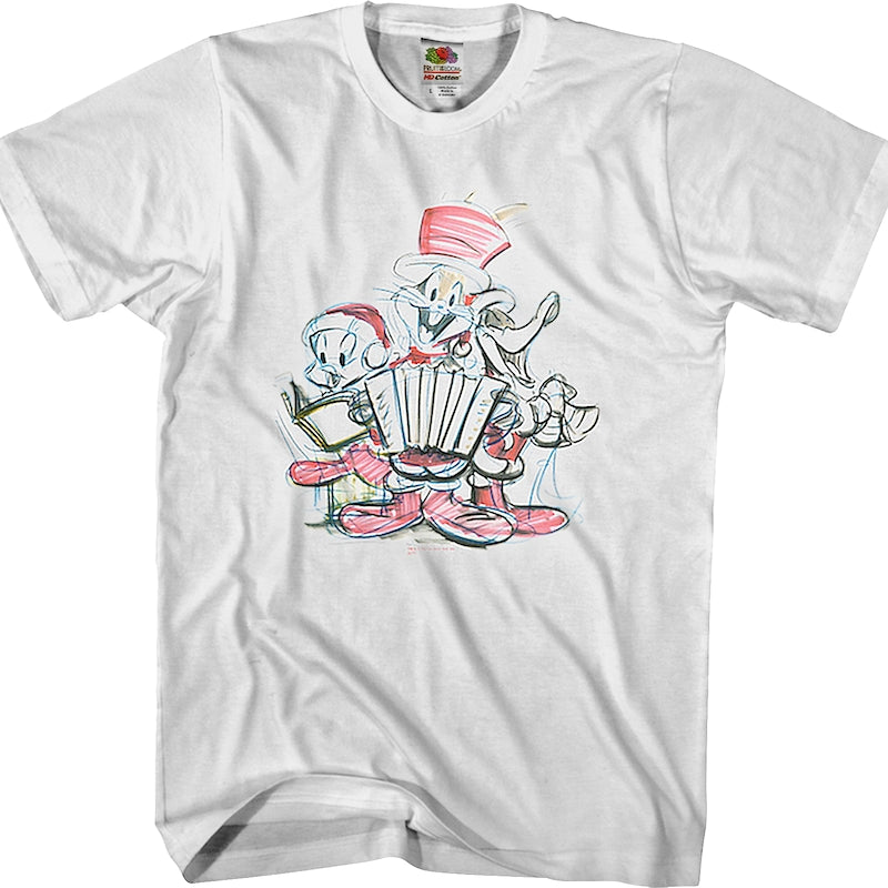 Christmas Caroling Sketch Looney Tunes T-Shirt