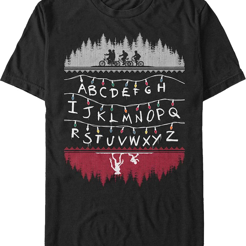 Faux Ugly Knit Christmas Lights Stranger Things T-Shirt