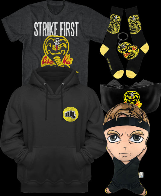 Cobra Kai T-Shirt/Hoodie/Socks/Keychain/Headband/Plush Pillow Combo