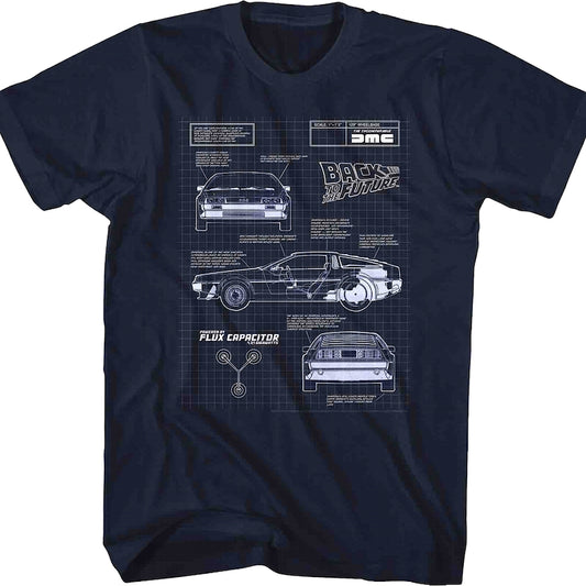 DeLorean Schematic Back To The Future Navy T-Shirt
