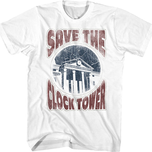 Distressed White Save The Clock Tower Back To The Future T-Shirt