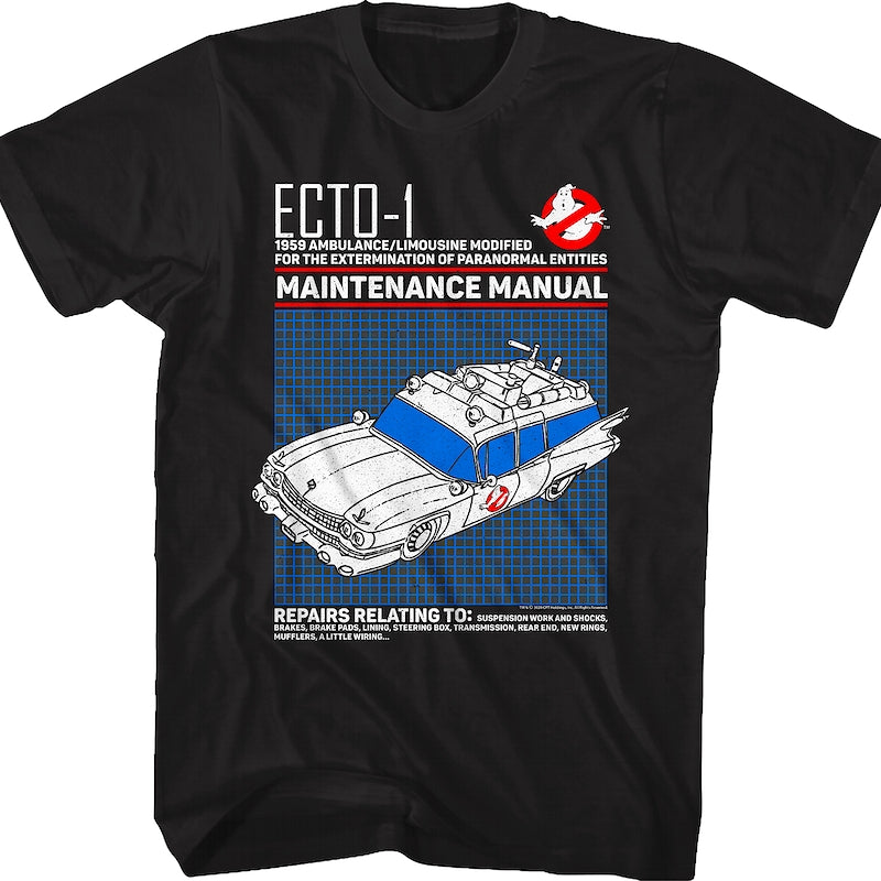 Ecto-1 Maintenance Manual Real Ghostbusters T-Shirt