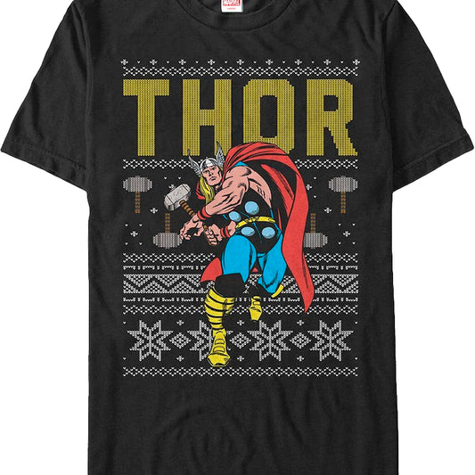 Faux Ugly Thor Christmas Sweater Marvel Comics T-Shirt