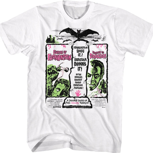 Frankenstein And Dracula Double Feature Poster Hammer Films T-Shirt