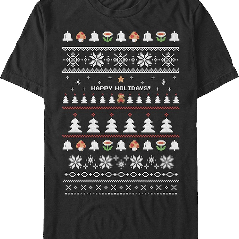 Happy Holidays Faux Ugly Xmas Sweater Super Mario Bros. T-Shirt