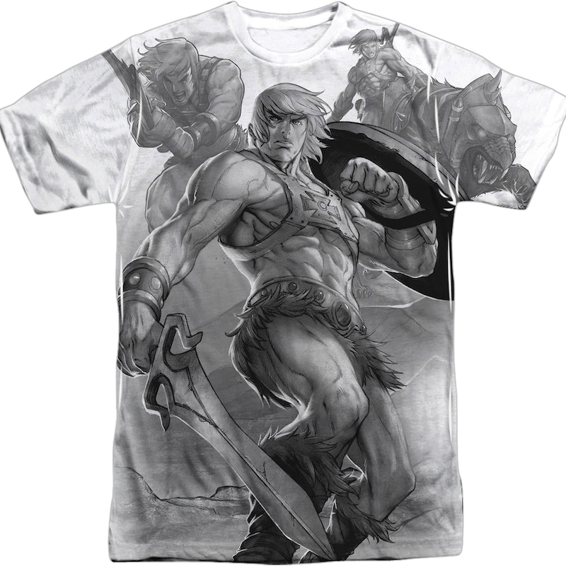 He-Man Black and White Collage Masters of the Universe T-Shirt