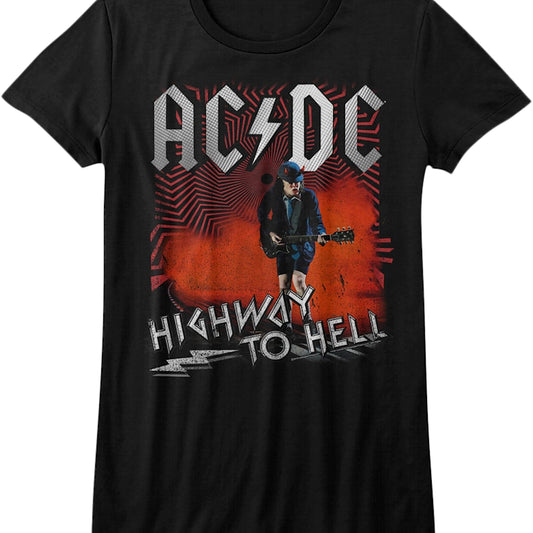 Ladies Angus Young Highway To Hell ACDC Shirt