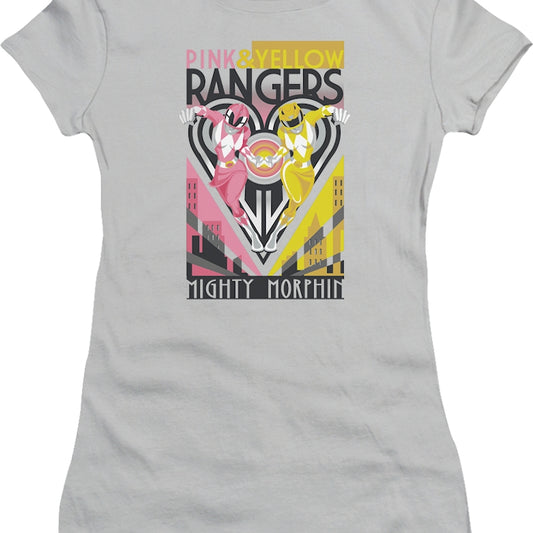 Ladies Pink and Yellow Rangers Mighty Morphin Power Rangers Shirt