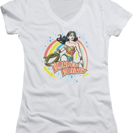 Ladies Airbrush Wonder Woman V-Neck Shirt